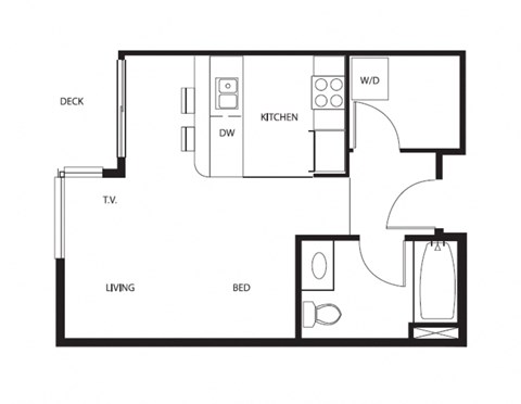 Floor plan for studio, 1 bath, 413 sqft